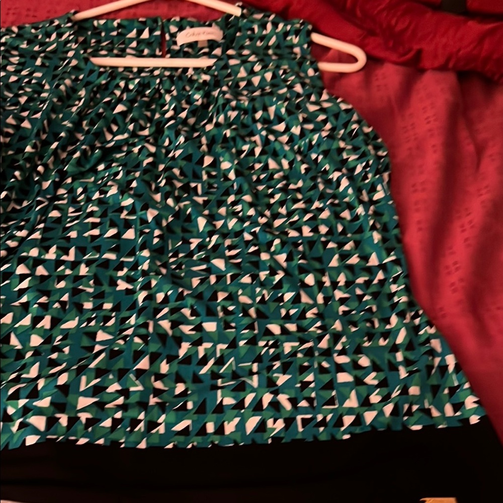 Calvin Klein Teal and Black Geometric Blouse